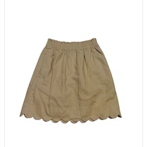 J. Crew Linen Cotton Scallop Hem Skirt Tan Beige Preppy 0 Beach Boho Old Money